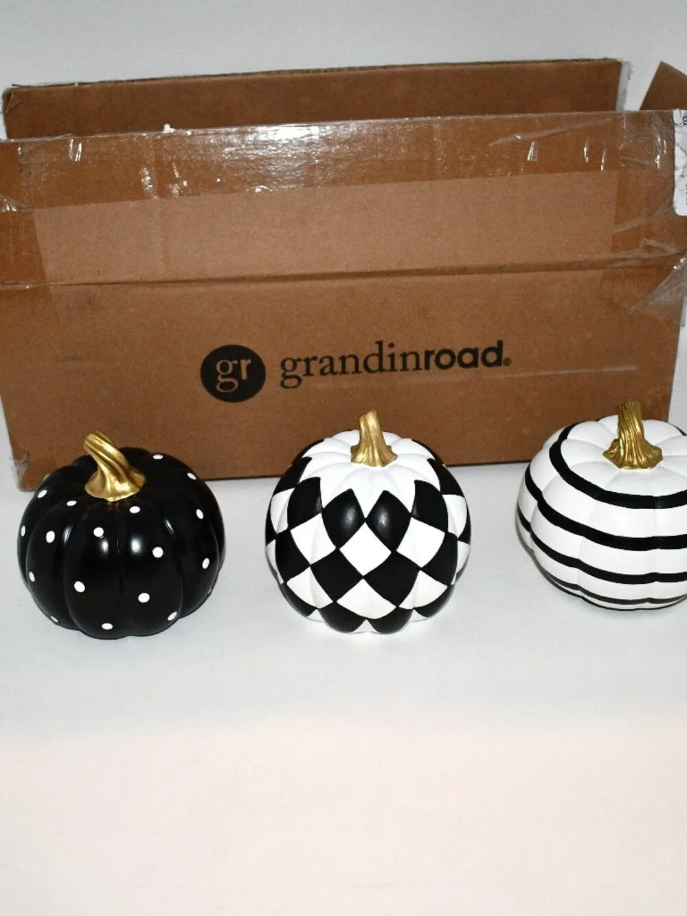 GrandinRoad WHITE MINI Designer Pumpkins, Set of 3 #168286WHI NIB